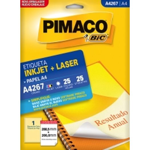 etiqueta inkjet/laser a4 267 288,5x200 25 unidades pimaco etiqueta inkjet/laser a4 267 288,5x200 25 unidades pimaco