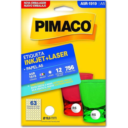 etiqueta inkjet laser a5 r1919 redonda 756 unidades
