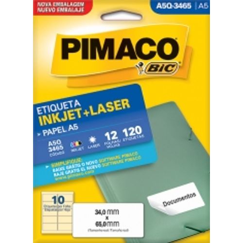 etiqueta inkjet/laser a5 q3465 34x65 120 unidades pimaco