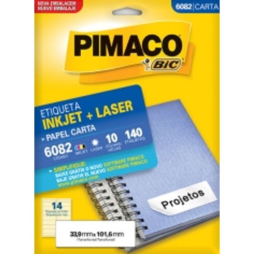etiqueta inkjet/laser carta 6082 33,9x101,6 140 unidades pimaco etiqueta inkjet/laser carta 6082 33,9x101,6 140 unidades pimaco