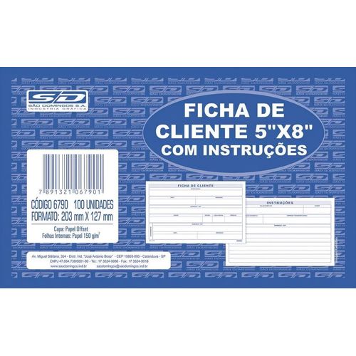 ficha de cliente 5x8 100un 6790 c/instrucoes sao domingos