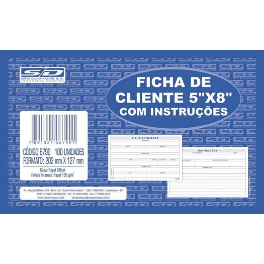 ficha de cliente 5x8 100un 6790 c/instrucoes sao domingos ficha de cliente 5x8 100un 6790 c/instrucoes sao domingos