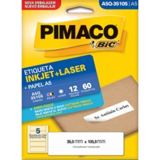 etiqueta inkjet/laser a5 q35105 35x105 60 unidades pimaco etiqueta inkjet/laser a5 q35105 35x105 60 unidades pimaco