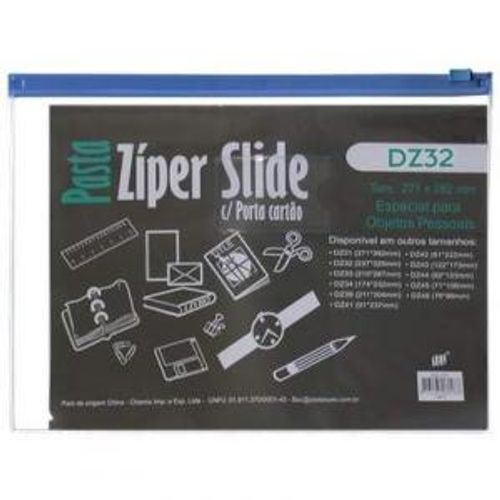 pasta com ziper slide e porta cartão branca/cristal 33x25cm dz32 a4 br yes