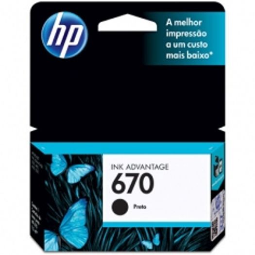 cartucho hp 670 (cz113ab) preto ink advantege - 7,5ml cartucho hp 670 (cz113ab) preto ink advantege - 7,5ml