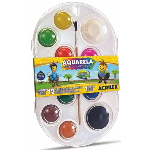 tinta aquarela pastilha 12 cores