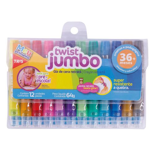 giz de cera retratil twist jumbo 12 cores