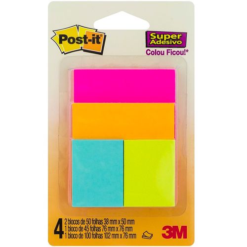 bloco post it cascata 235f 4 blocos mistos 3m