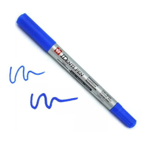caneta marcador permanente identi pen azul ponta dupla