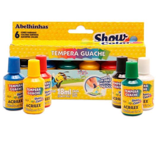 tinta guache 6 cores 18ml com tampa pincel 2005 acrilex tinta guache 6 cores 18ml com tampa pincel 2005 acrilex