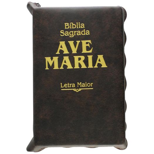 bíblia sagrada ave maria - letra maior - marrom ziper bíblia sagrada ave maria - letra maior - marrom ziper