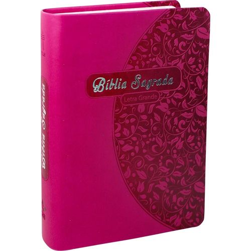 biblia sagrada - letra grande - capa couro pink