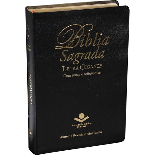 bíblia sagrada letra gigante - couro preta