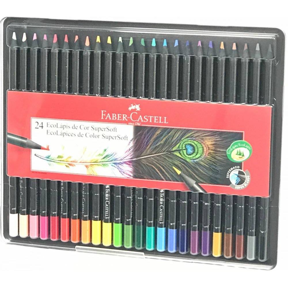 Lapis de Cor 24 Cores Supersoft Faber Castell Kit Ecolápis Escolar Colorido  Desenho Profissional - Kit para Desenho Técnico - Magazine Luiza