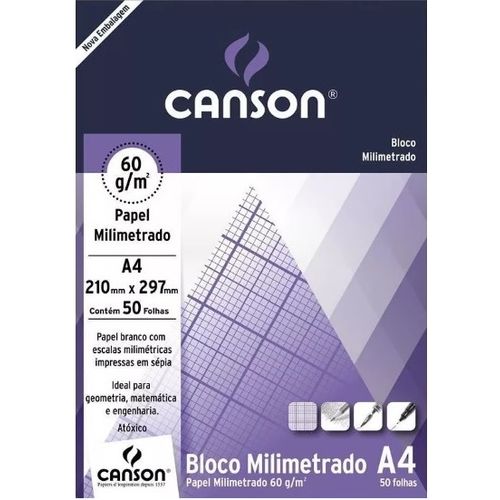 bloco milimetrado a4 60g 50f canson