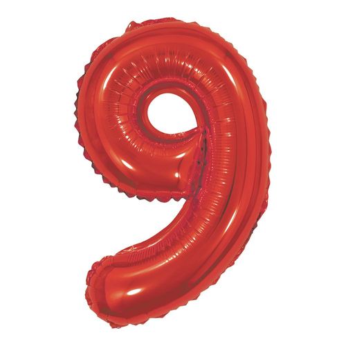 balão metalizado 40cm vermelho número 9