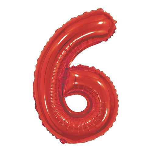 balão metalizado 40cm vermelho número 6
