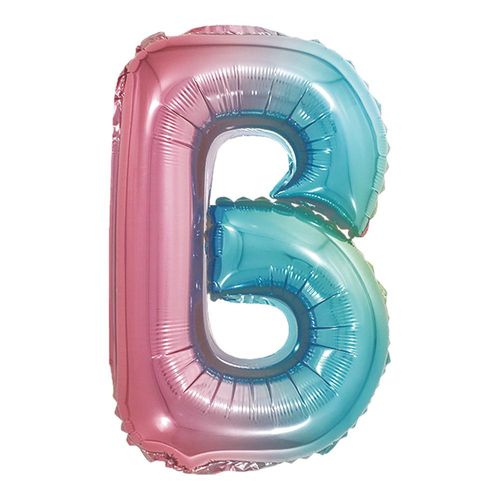 balão metalizado 40cm arco-íris letra b