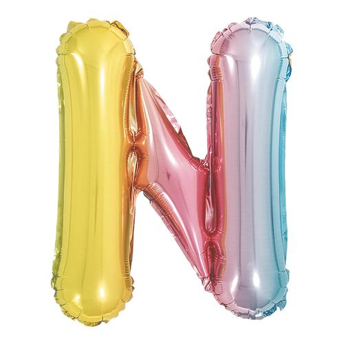 balão metalizado 40cm arco-íris letra n