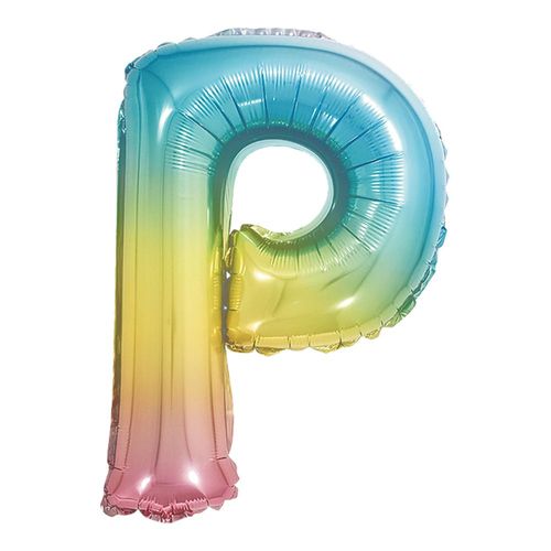 balão metalizado 40cm arco-íris letra p