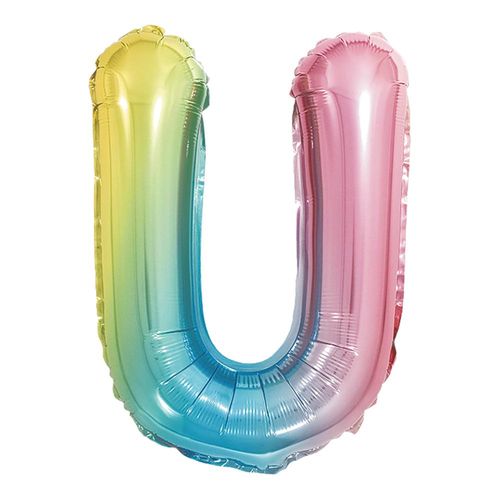 balão metalizado 40cm arco-íris letra u