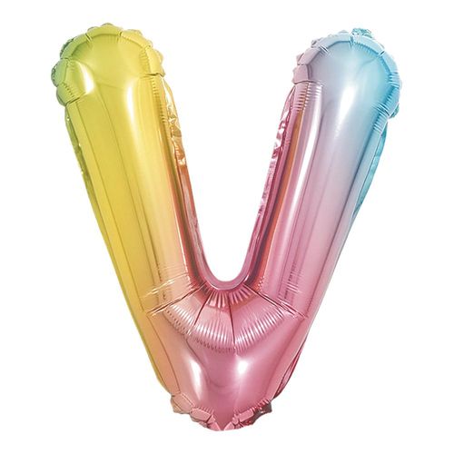 balão metalizado 40cm arco-íris letra v