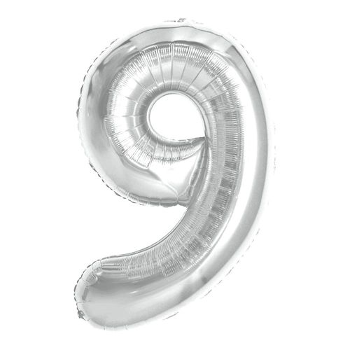 balão metalizado 100cm prata número 9