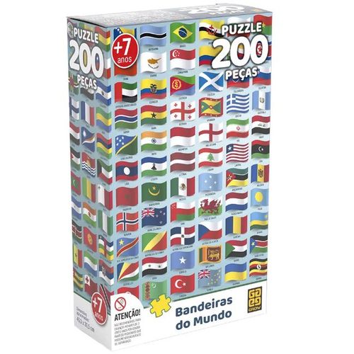 quebra cabeça 200 peças bandeiras do mundo