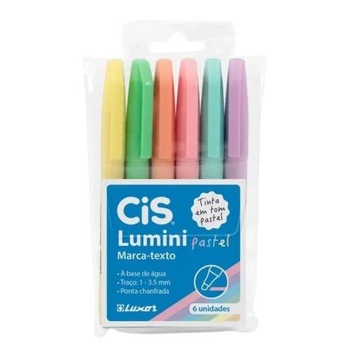 caneta marca-texto 6 cores lumini tons pastel 56.9800 cis sertic blister