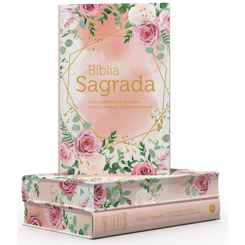 bíblia arc - capa dura - rosas - com dicionário e concordância