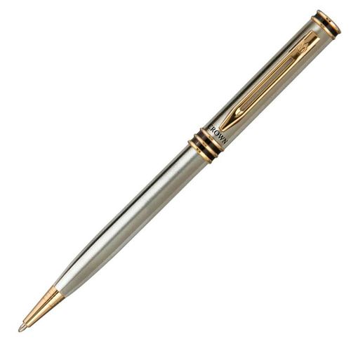 caneta esferográfica veneto prata e dourada crown
