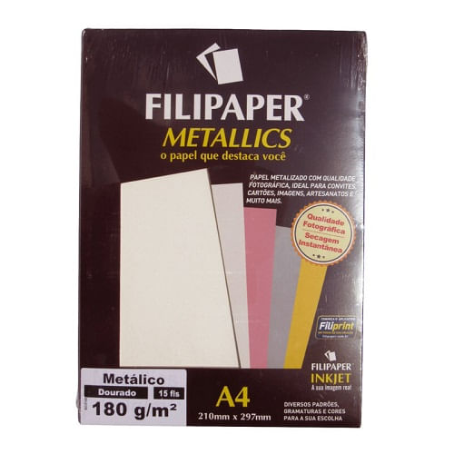 papel filipaper metallics metalico dourado a4 15f 180g filiperson