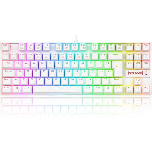 teclado mecanico kumara rgb branco switch vermelho (k552w-rgb) - redragon