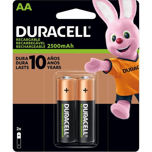 pilha recarregável aa 2500mah com 2 unidades - duracell pilha recarregável aa 2500mah com 2 unidades - duracell