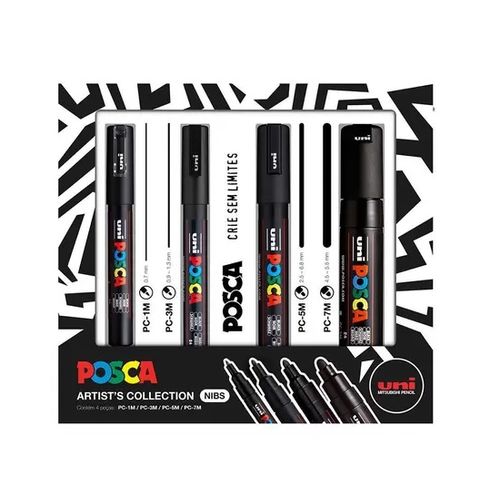 marcador permanente posca artists collect preta 4 unidades