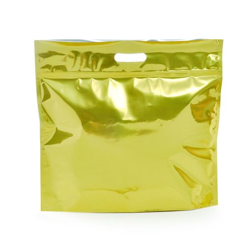 sacola para presente zipada dourada g 46x43cm cromus