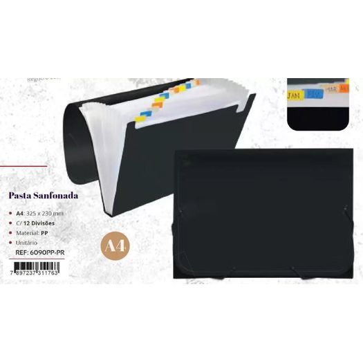 pasta sanfonada a4 12 divisórias all black 6090pp-pr dac pasta sanfonada a4 12 divisórias all black 6090pp-pr dac