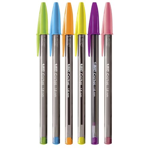 caneta esferográfica 6 cores cristal neon