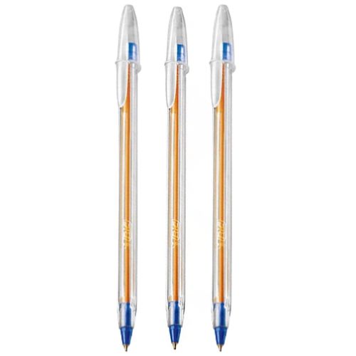 caneta esferográfica azul 3 unidades cristal 0.8mm ponta fina 835241 bic blister