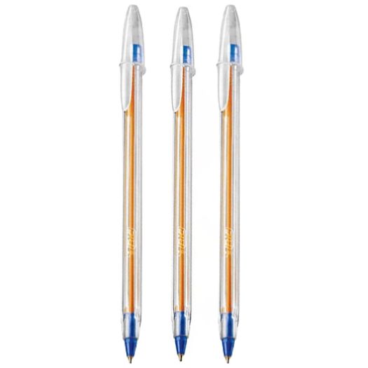 caneta esferográfica azul 3 unidades cristal 0.8mm ponta fina 835241 bic blister