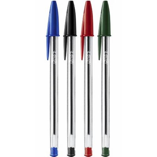 caneta cristal 4 cores azul, vermelha, petra e verde
