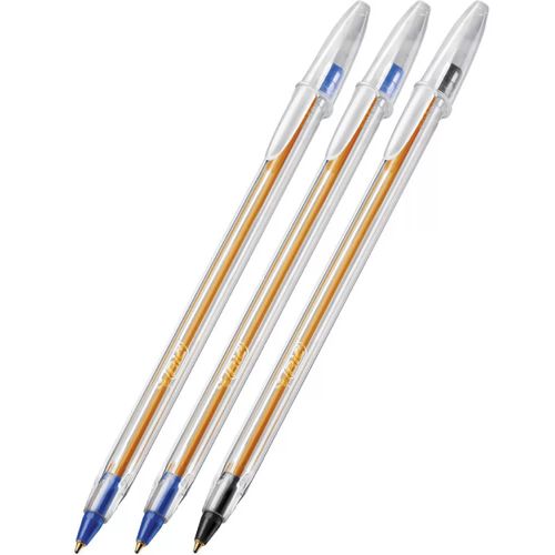 caneta esferográfica 3 unidades cristal 0.8mm ponta fina 2 azuis 1 preta 835239 bic blister