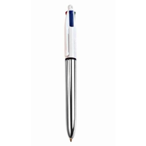 caneta esferográfica 4 cores corpo prateado 1.0mm ponta media 904224 azul preta vermelha verde bic b