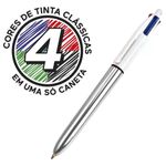 caneta esferográfica 4 cores corpo prateado 1.0mm ponta media 904224 azul preta vermelha verde bic b caneta esferográfica 4 cores corpo prateado 1.0mm ponta media 904224 azul preta vermelha verde bic b