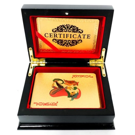 caixa de madeira preta com 1 baralho completo dourado luxo caixa de madeira preta com 1 baralho completo dourado luxo
