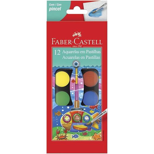 tinta aquarela pastilha 12 cores faber