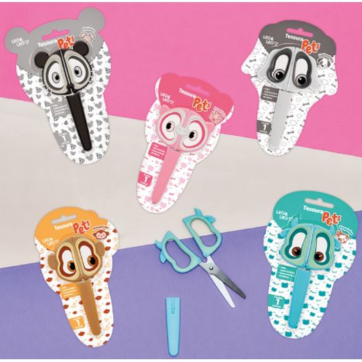 tesoura escolar 13cm pets 72003 leo e leo blister tesoura escolar 13cm pets 72003 leo e leo blister