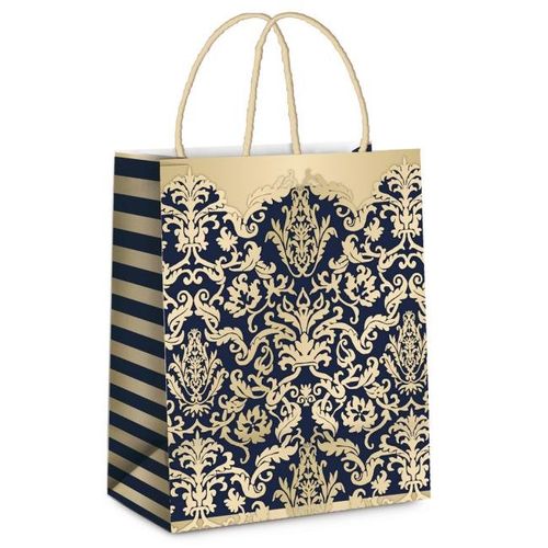 sacola presente adamascado marinho grande