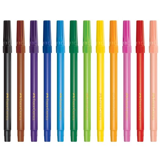 caneta hidrográfica 12 cores lavável estojo cartão faber-castell caneta hidrográfica 12 cores lavável estojo cartão faber-castell