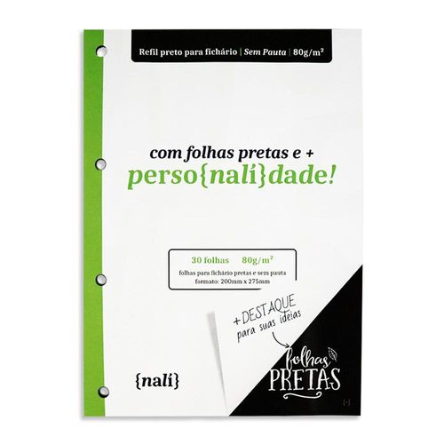 refil bloco fichário a4 sem pauta 30f pretas 62266 nali